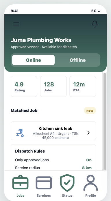 MULO vendor dashboard screen